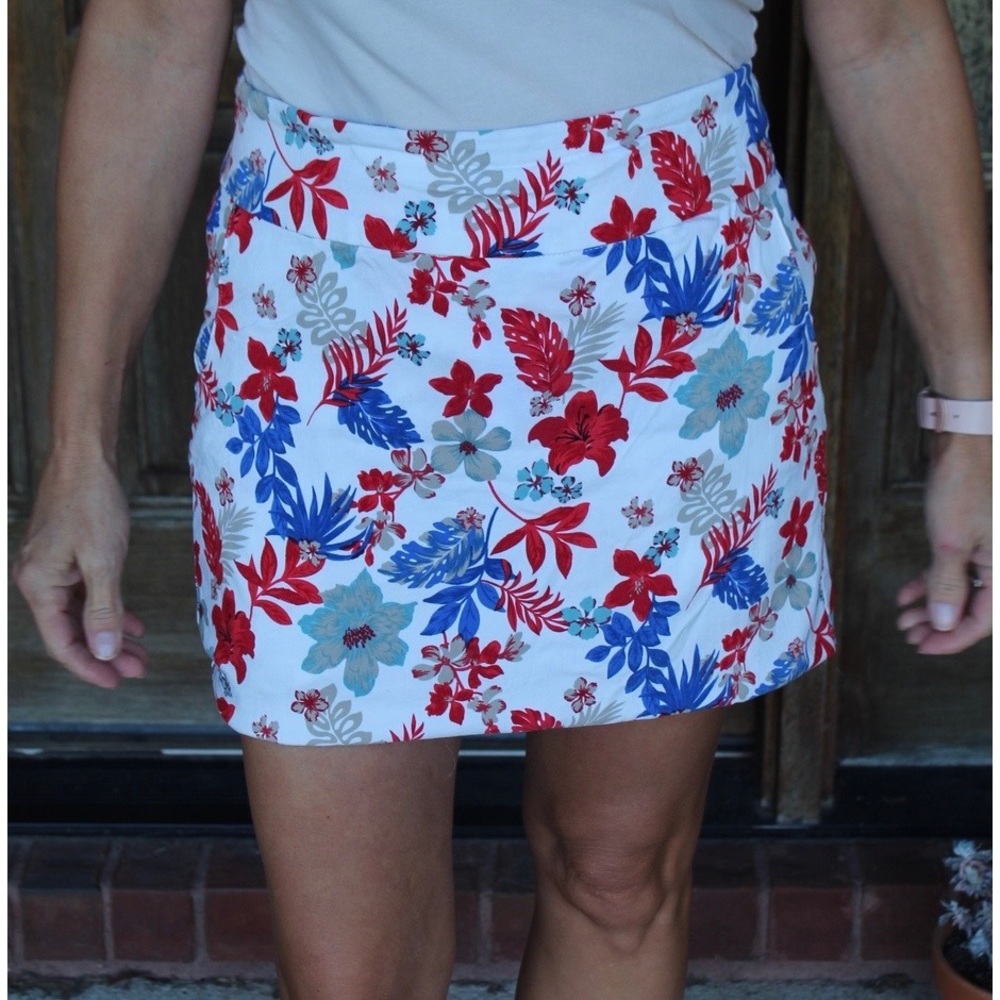 Vintage Hibiscus Print Skort